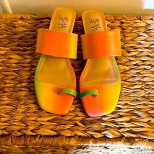 Pink yellow and green sandals. Never worn